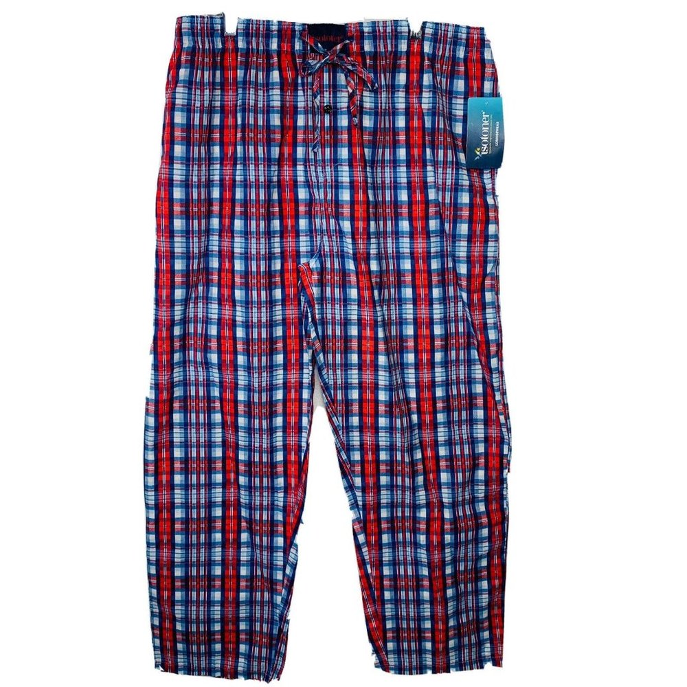 Isotoner Mens Lounge Pants Size XL Lightweight Red Plaid Pajama Sleep Pockets
